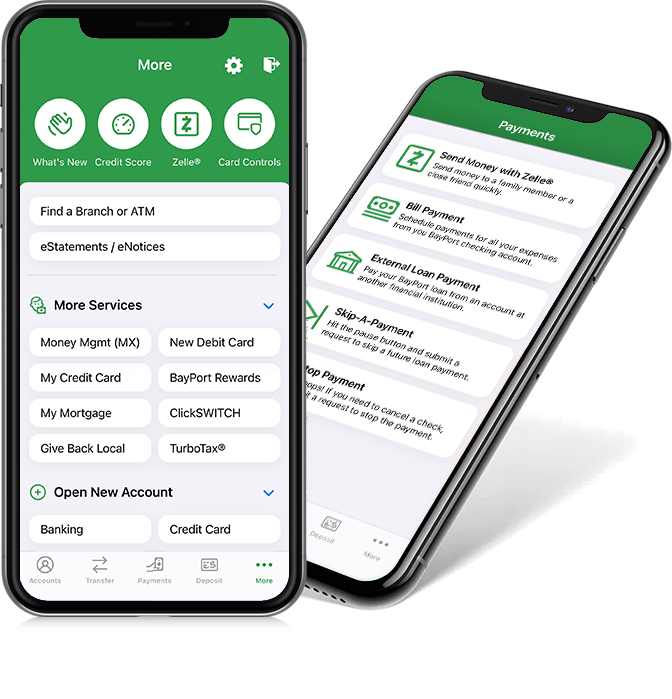 mobile banking app updates with card controls, two columns, and new payments center